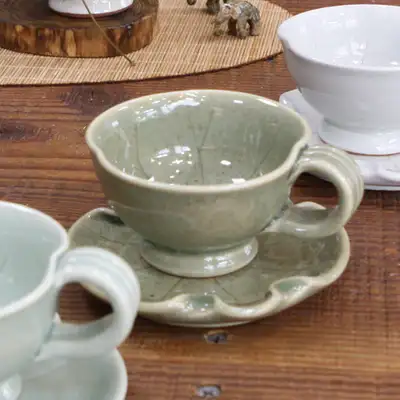 Lotus Leaf Coffee Espresso Cup and Saucer Set / Shared Tea Cup for Flower Tea and Green Tea