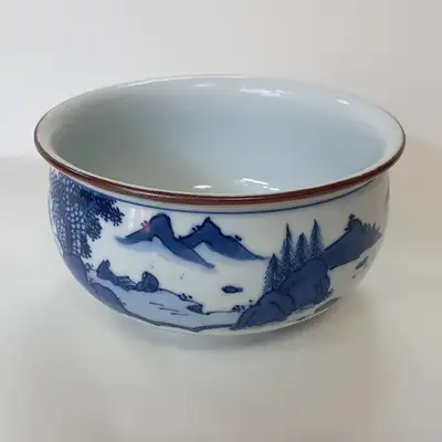 Antique Blue and White Ceramic Brush Washer