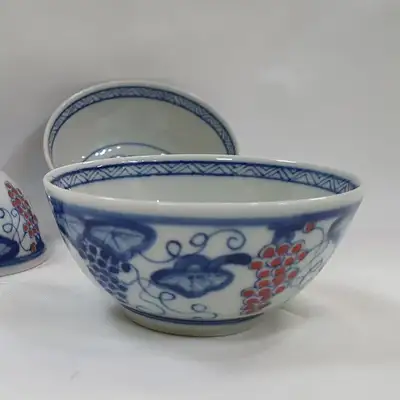 Premium Blue and White Porcelain Teacup with Grape Pattern