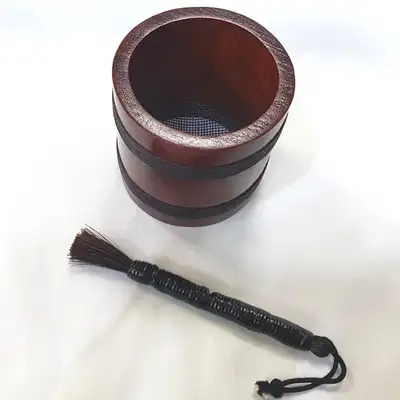 Handcrafted Cylindrical Horsehair Matcha Sifter and Whisk Set