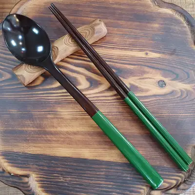 Lacquered Spoon and Chopstick Set (Green) - Handmade by Intangible Cultural Property Artisan