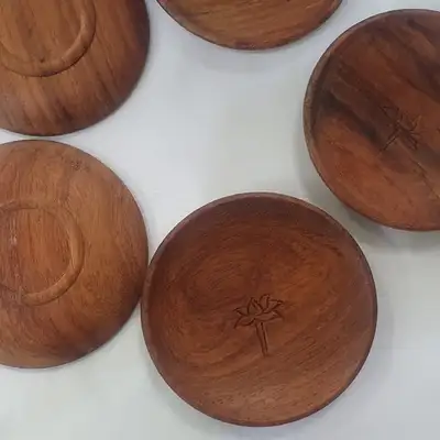 Rosewood Tea Cup Coaster Round Wood Natural Log Green Tea Coaster Lotus Carving 1 Piece