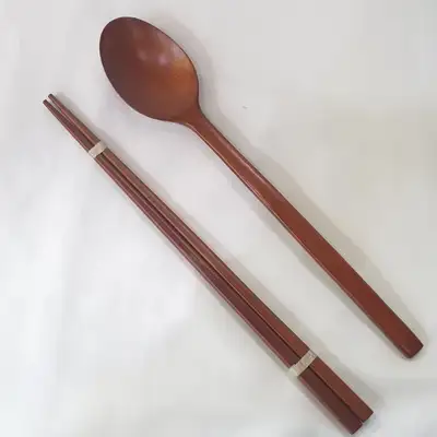 Lacquered Jujube Wood Utensil Set (Chopsticks + Spoon) 1 Set Adults