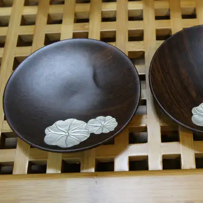 Premium Silver-Inlaid Boxwood Tea Cup Coaster