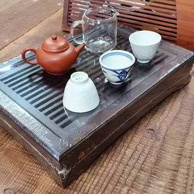 Lacquered Drawer-Style Bamboo Lattice Tea Tray Black 370 Pu-erh Tea Board