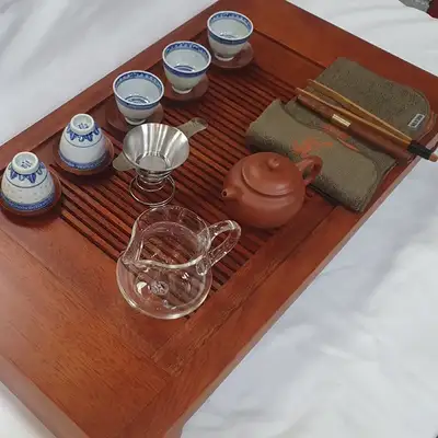 Pu-erh Tea Ceremony Set 2024-05: Solid Wood Tea Tray, Yixing Teapot, Tea Cups & Tea Ware