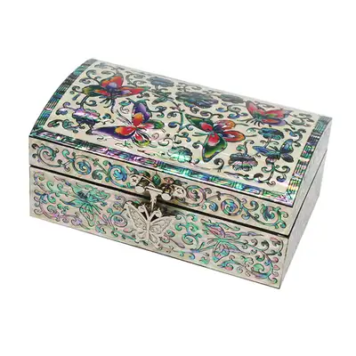 Mother-of-Pearl Lacquerware Jewelry Box Small Butterfly Black