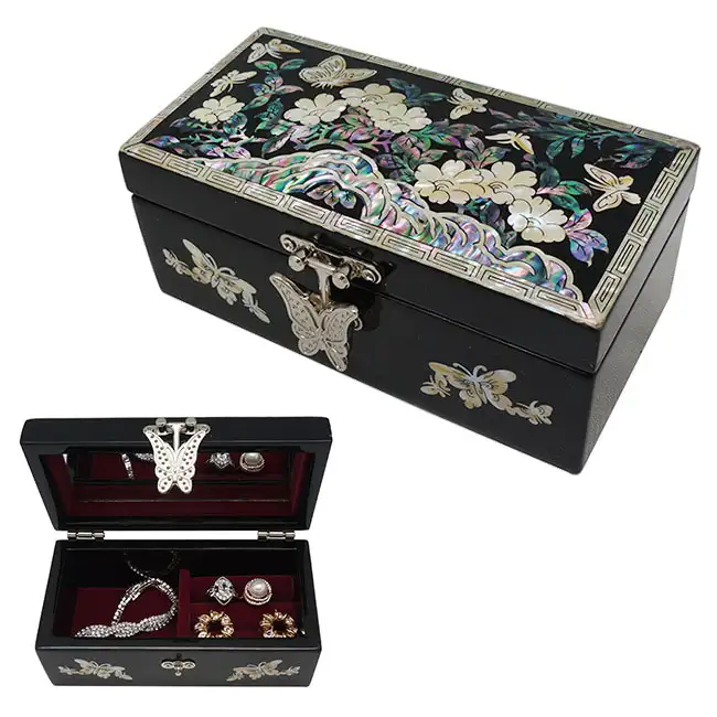 Lacquerware Direct-Rolled Jewelry Box Butterfly Black