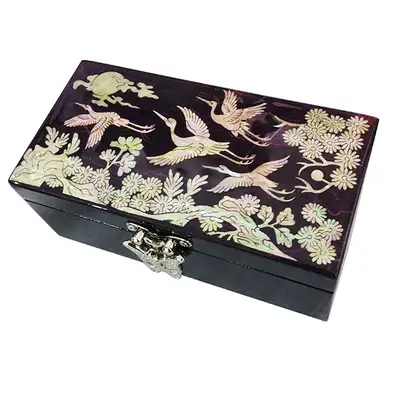 Round Rolling Jewelry Box - Cranes and Pine