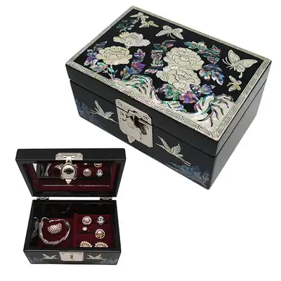 Lacquerware Jewelry Box Large Peony Black