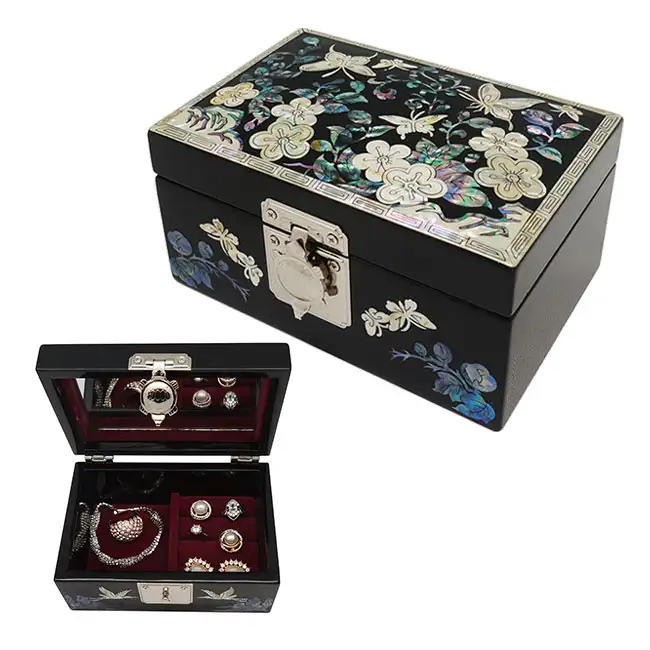 Lacquerware Jewelry Box Large Butterfly Black