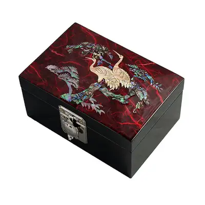 Jik Jewelry Box (Large) - Pine and Crane (Red)