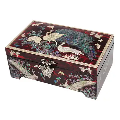 6-Tier 1-Drawer Mother-of-Pearl Jewelry Box - Peacock Red
