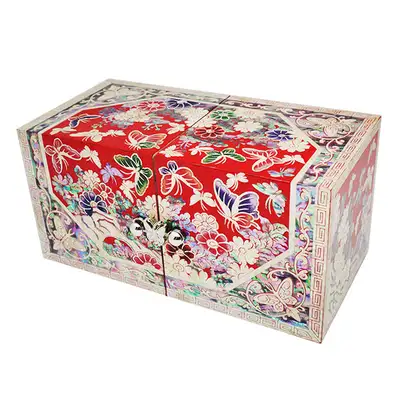 Mother-of-Pearl Lacquerware Openwork Jewelry Box (Medium) - Octagonal Butterfly (Red)