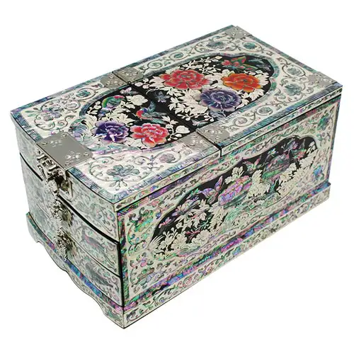 螺鈿鏡台(大)- 牡丹(黒)