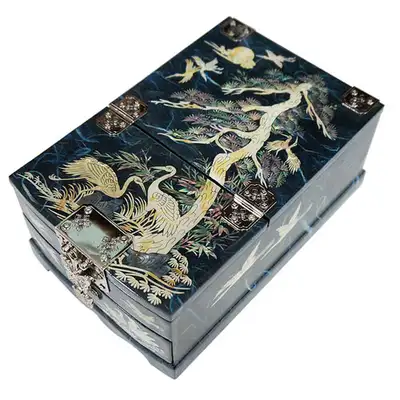经台首饰盒(中号)-松鹤(韩纸青)