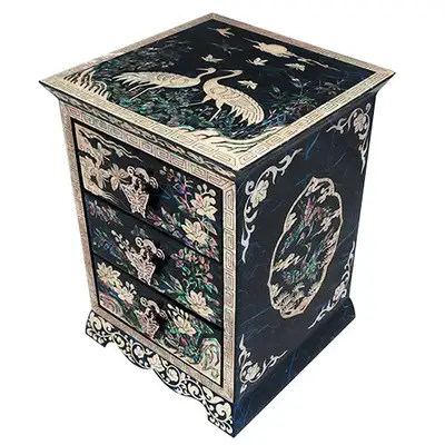 斜线三层抽屉松鹤珠宝盒（青）