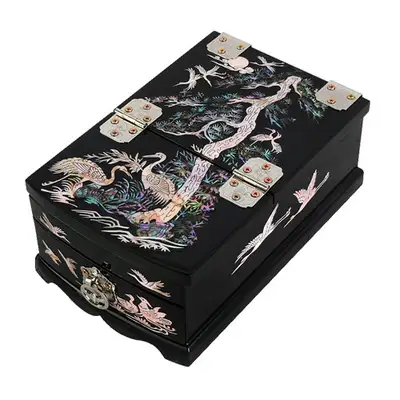 漆器梳妆盒 珠宝盒 (小) - 松鹤 (黑)
