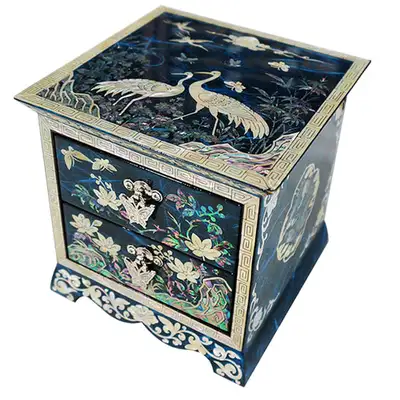 斜纹二层抽屉松鹤(青)