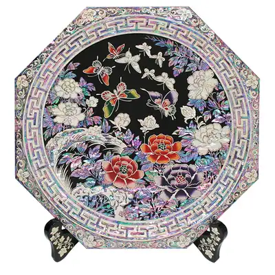 八角盆 大 牡丹 黒色