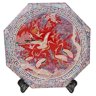 八角托盘大 松鹤 红