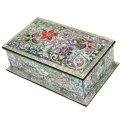 Diagonal Mother-of-Pearl Business Card Holder Butterfly Black