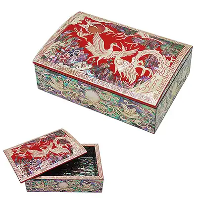 Separated-Type Colored Business Card Box, Medium - Crane and Pine 1, Red