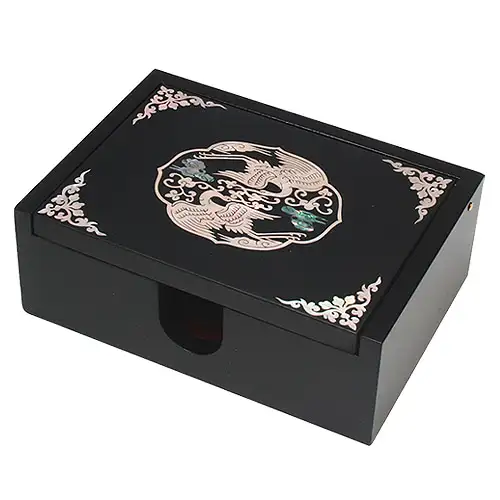 一体型名刺入れ 黒色 胸背松鶴