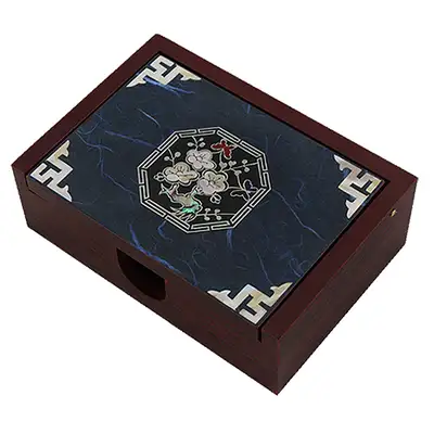 螺鈿漆器 韓紙 名刺入れ 八角梅花 青