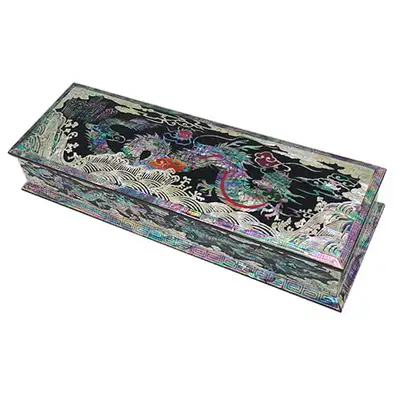 斜線紋様 龍 黒色筆函