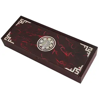 Mother-of-Pearl Lacquerware Inlay Brush Case with Traditional Pattern in Red