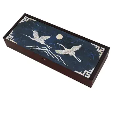 螺鈿漆器 韓紙 筆函 貝殻松鶴 青