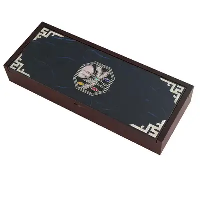 螺鈿漆器 韓紙 筆函 八角松鶴 青