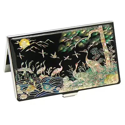 螺鈿漆器 名刺ケース 亀松鶴