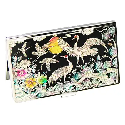 螺鈿漆器 名刺ケース 宮中松鶴3