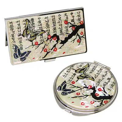 天然贝壳镜子名片夹2种梅花蝴蝶1白