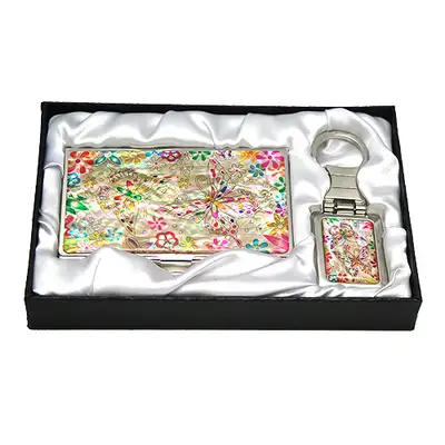螺鈿名刺キーホルダー2種 花蝶1 白