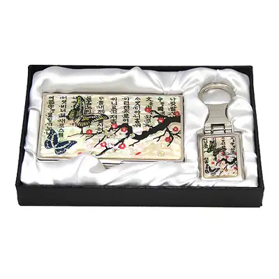 螺鈿名刺ケース キーチャーム2種 梅蝶1 白