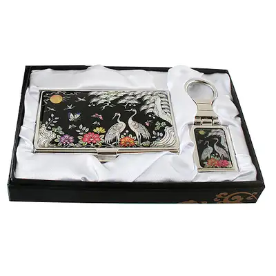 螺鈿名刺ケース キーホルダー2種 牡丹松鶴