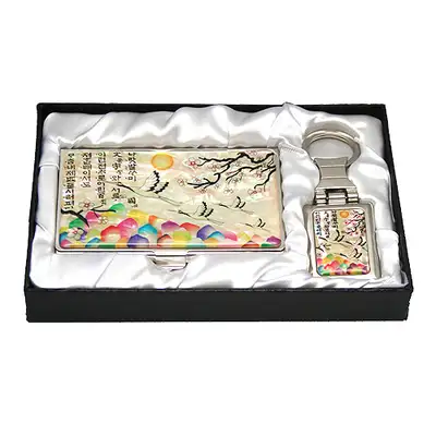 螺鈿 名刺 キーホルダー2種 梅松鶴 白