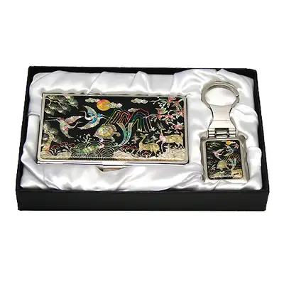 螺鈿 名刺 キーチェーン2種 十長松鶴