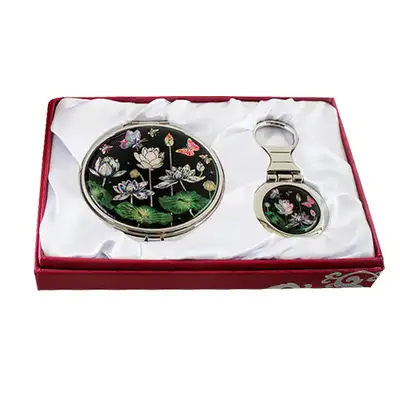 贝壳镜钥匙2件套装 莲花蝴蝶