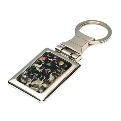 Mother-of-Pearl Square Keyring - Ten Symbols of Longevity