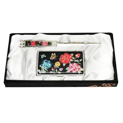 Mother-of-Pearl Business Card Case Nails 2-Piece Set Rose Flower
