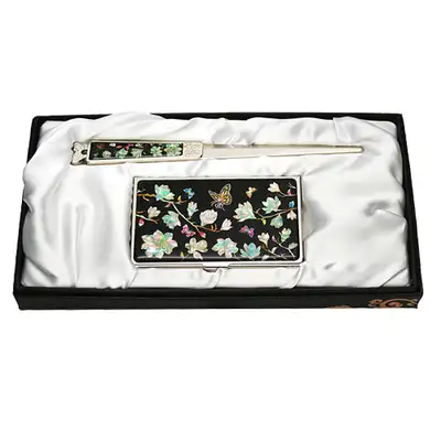 Mother-of-Pearl Business Card Case Jikkal 2-Type Set - Magnolia