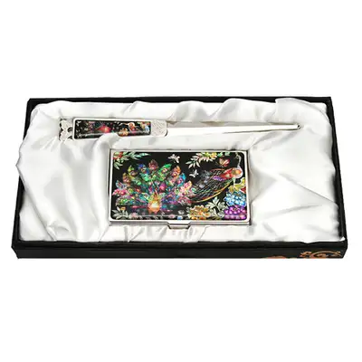 天然贝壳名片夹 纸刀 2种孔雀套装