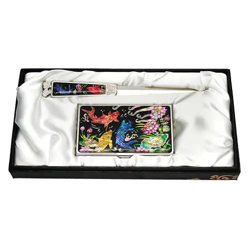 Shell Inlay Business Card Case Jigal 2-Type Set Carp