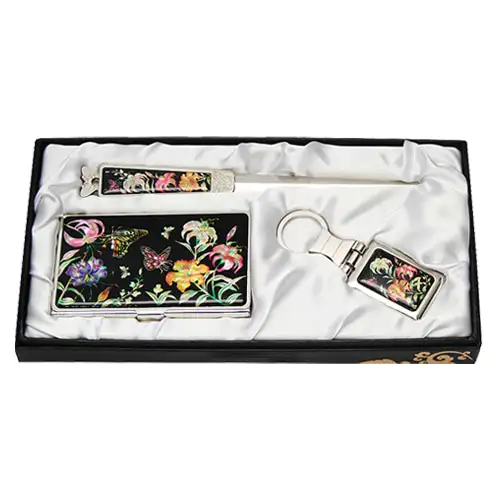 Shell Inlay Business Card Case Jigal Set (3 types) Lily Flower