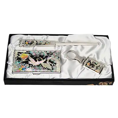 Mother-of-Pearl Business Card Case Jigal 3-Piece Set Royal Cranes 1