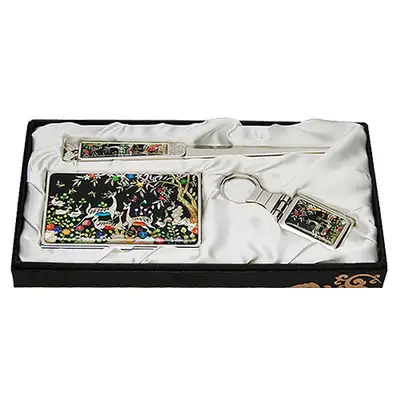 Mother-of-Pearl Business Card Case Jigal 3-Piece Set Deer